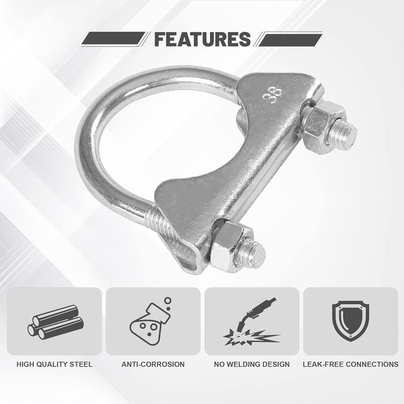 GESEXI 1.5" U-shaped Exhaust Pipe Clamp Mild Steel Muffler Exhaust Clamps with Anti-Rust Coat Pack of 2 - Image 4